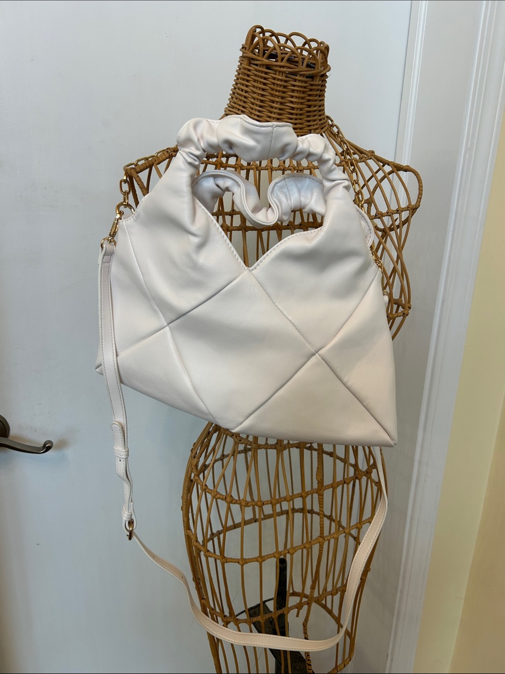 Urban Expressions Cream Quilted Shoulder Bag with Ruched Handle